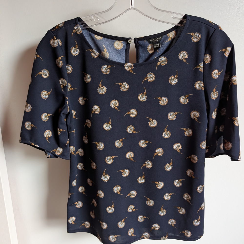 Ann Taylor Midnight Blue Floral Blouse